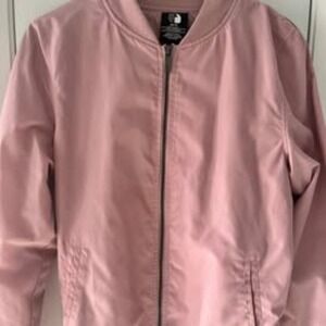 Womens Pink Bomber Jacket Lightweight Casual Zipper Front Outerwear Size Medium‎